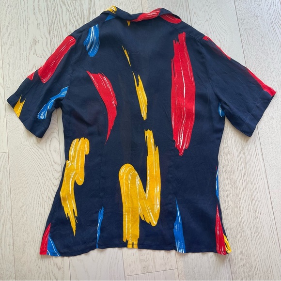 Vintage 1970s Christian Dior Paint brush strokes semi sheer button up blouse top - Picture 12 of 15